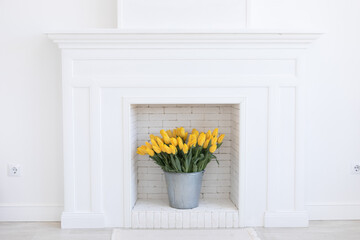 Home interior with a fresh bouquet of tulips.