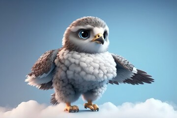 Fototapeta premium a cute adorable baby eagle character in the style of children-friendly cartoon animation fantasy generative ai 3D style Illustration 