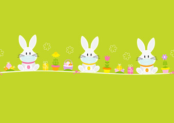 Karte 3 Weiße Osterhasen Maske Icons Grün