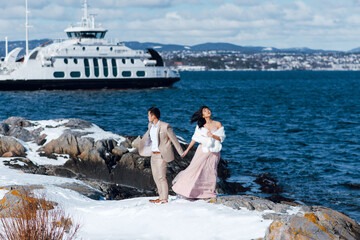 Wedding of elegant bride and groom at Oslo