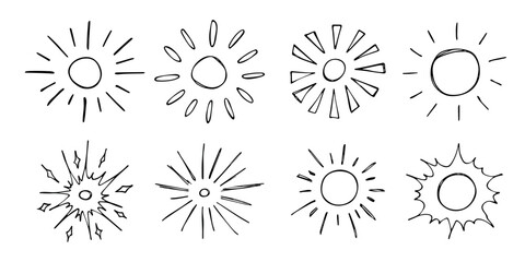 Hand drawn abstract sun symbol. Summer doodle set. Vector elements for design