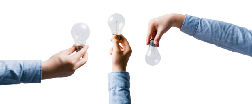 Business man hand holding light bulb. incandescent light bulb in male hands on isolated. Business concept. png transparent. - Powered by Adobe