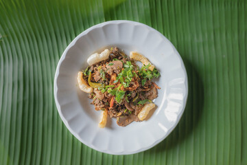 This is Thai food spicy minced pork salad. Thai name 