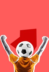 Happy young football fun with soccer ball on head