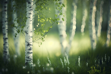 Background with birches. Birch Grove. AI generation