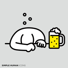 シンプルな人間のアイコンシリーズ　「酔い潰れる人」