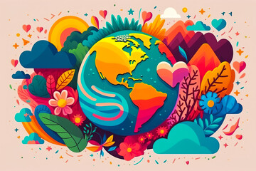 Obraz premium illustration of colorful planet earth. The concept of environmental protection and love for our planet. Generative ai