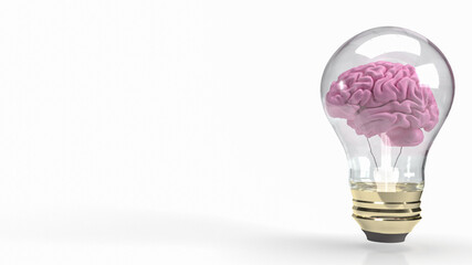 The pink brain in light bulb for creative or business concept 3d rendering