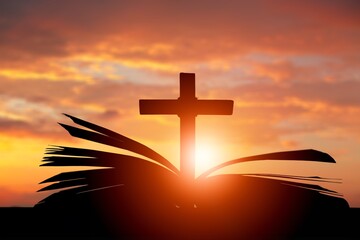 Holy wooden cross and bible book