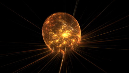 Luminous modern abstract background, fractal world. Digital space for use in design. Round shapes and lines. 3d render © angel_nt