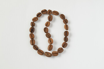 Roasted coffee beans as coffee bean shape on white background