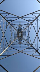 power lines tower  low angle with Blue Sky