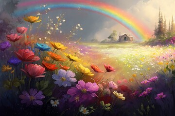 Plakat Spring's Rainbow Garden. Generative AI.