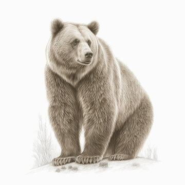 brown bear drawing  on white background, ai generative 