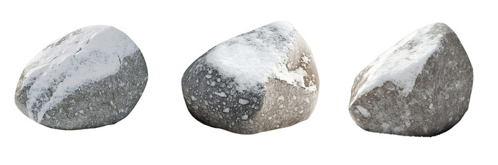 Beautiful natural rock with snow, transparent background, 3d rendering, can be used for natural garden yard decoration, generative ai.	