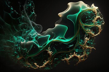 liquid vitreous enamel malachite fractal filigree, generative AI - obrazy, fototapety, plakaty