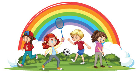 Obraz na płótnie Canvas Happy children playing different sports