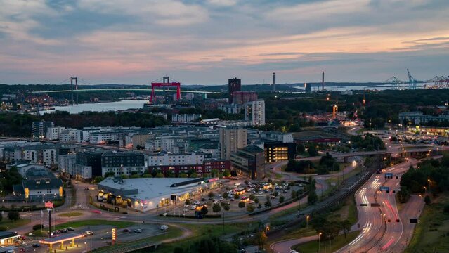 Goteborg from day to night urban cityscape skyline timelapse sunset
