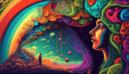 A mesmerizing and surrealistic psychedelic art featuring vibrant and otherworldly colors - a stunning wallpaper background