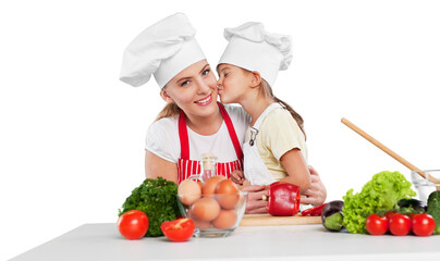 mother and daughter prepare salads