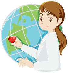 Woman doctor holding mini heart ob globe background