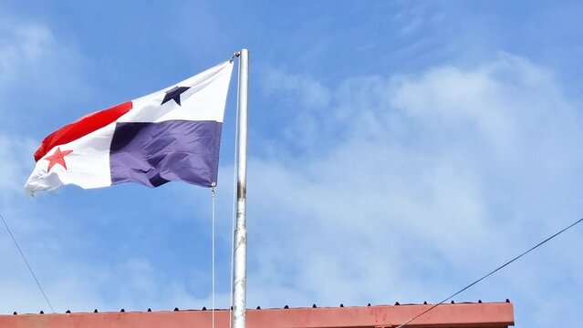Panama, national flag waving on the pole