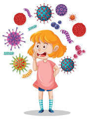 A girl surrounded by germs