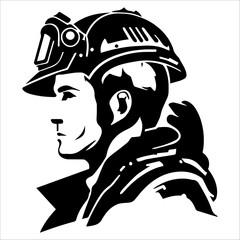 black and white illustration of a firefighter