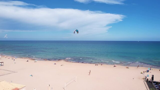 Aerial View of Parasailing Parachute Above La Mata Beach, Spain