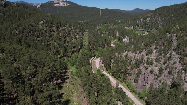 Aerial View Of Black Hills Central Railroad, Old Mining Railway In South Dakota USA, Drone Shot