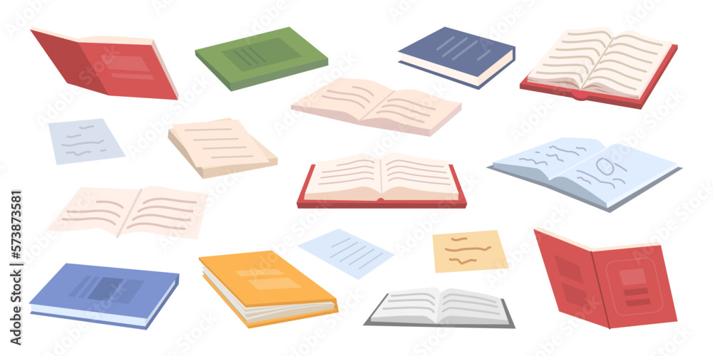 Poster School or university textbooks, diaries and books with assignments. Literature and reading hobby. Education and studying. Flat cartoon, vector illustration