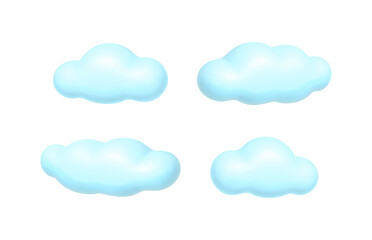 Cloud or weather conditions isolated realistic icons. Mass of condensed water vapor, mist or fog, smoke floating in air. 3d style vector illustration