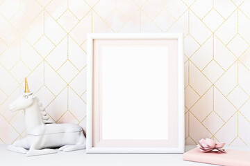 white frame on the wall, 3d render