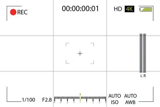 Camera Viewfinder. Viewfinder Camera Recording. Video Screen On A Black Background. Vector Illustration