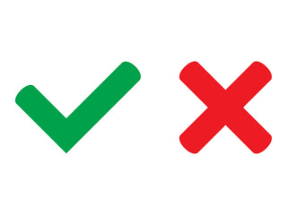 Yes symbol and No symbol. Green tick and red cross checkmarks icons. Approved or rejected icon for user interface. Vector illustration.