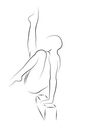 line drawing of female gymnast on beam ,