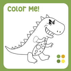 Educational printable worksheet. Coloring dinosaur worksheet for children. Coloring activity for kids. Vector illustrations. 
