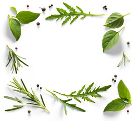 Spices and herbs with transparent shadow on transparent background. Variety of spices and...