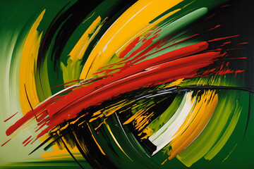 Black History Month | A vibrant abstract painting in shades of green, red, and yellow that embodies the rich cultural heritage of African American. Ai