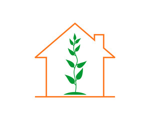 Planting tree with house line logo