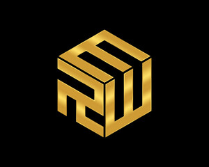 R, W and E in hexagon box logo