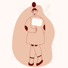 Woman with placards.Protest.Girl holding blank banners,empty.Street demonstration,placard protester,demonstrate.Vector