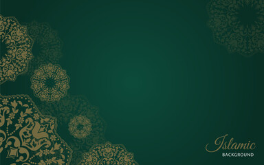 Vector Islamic Arabic green luxury background with mandala ornament