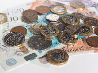 Pound coins and banknotes United Kingdom currency