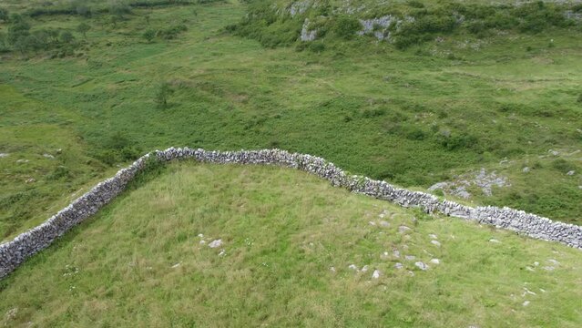 Typical west of Ireland landscape, dry stone walls and lush green grass
