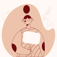 Woman with placards.Protest.Girl holding blank banners,empty.Street demonstration,placard protester,demonstrate.Vector