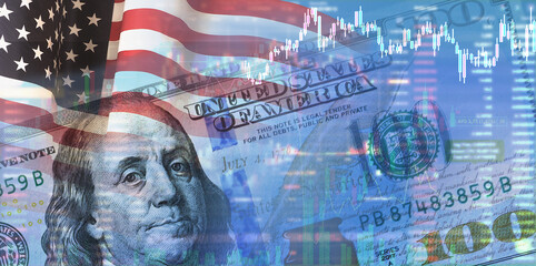 Closeup dollar on the background of a chart. U.S. economy. Decrease in profit. Recession. The...