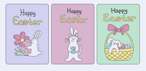 Set of three vector cute easter greeting cards.