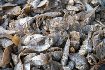 Ikan asin, salted fish  at traditional market in Yogyakarta, Indonesia