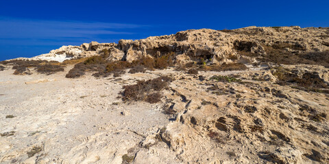 Fototapeta na wymiar Ancient Fossil Dune, Oolites, Los Escullos, Cabo de Gata-Níjar Natural Park, UNESCO Biosphere Reserve, Hot Desert Climate Region, Almería, Andalucía, Spain, Europe
